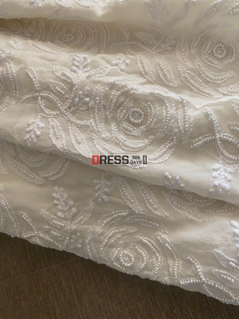 Ivory White Pearl Lucknowi Chikankari Work Suit Suits