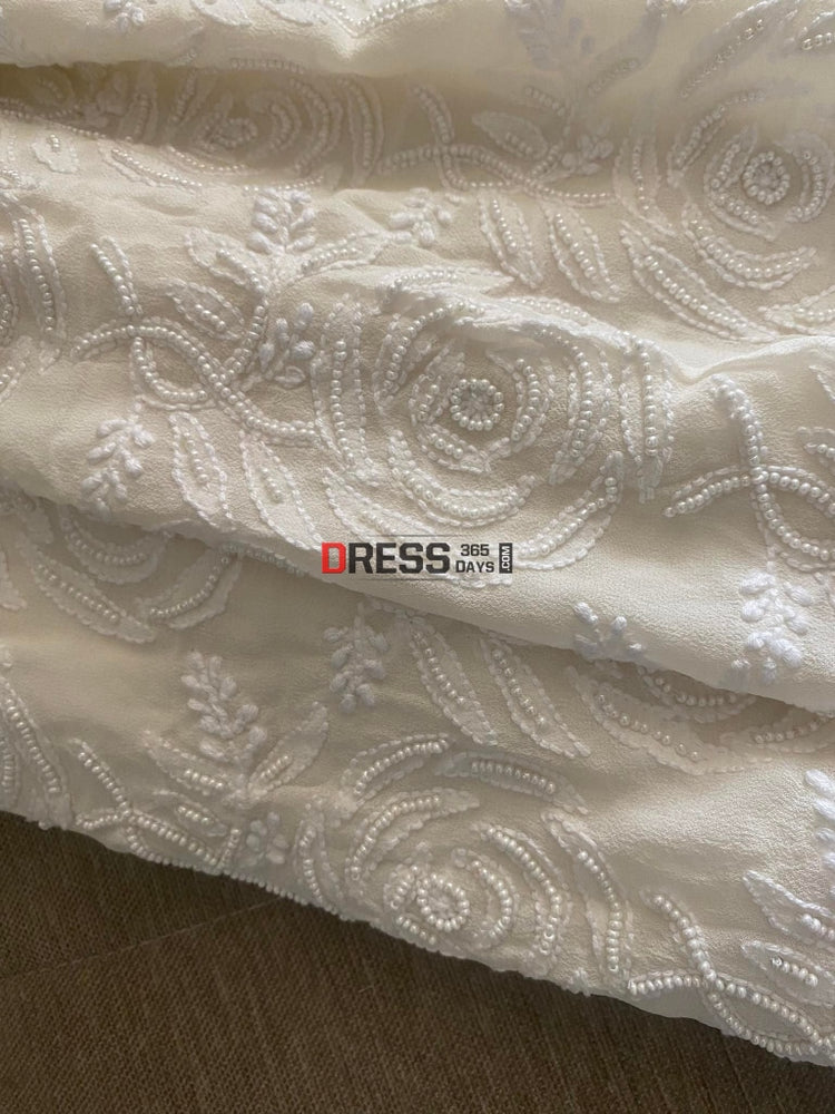 Lucknowi pearl white anakali set