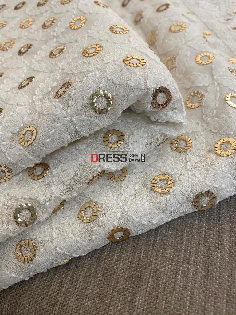 Ivory White Ring Mukaish Lucknowi Dupatta Chikankari