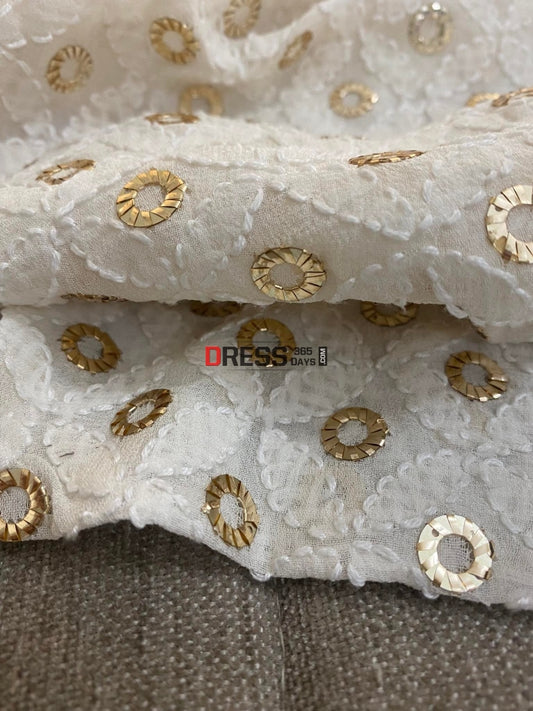 Ivory White Ring Mukaish Lucknowi Dupatta Chikankari