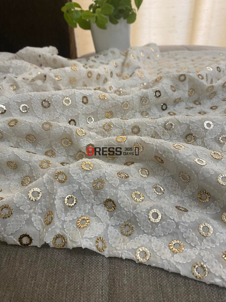 Ivory White Ring Mukaish Lucknowi Dupatta Chikankari