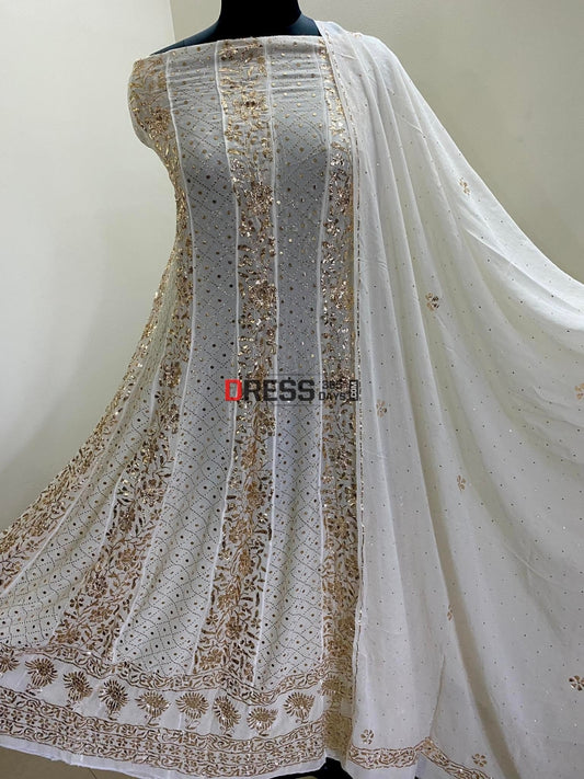 Kamdani Work Anarkali Suit Chikankari