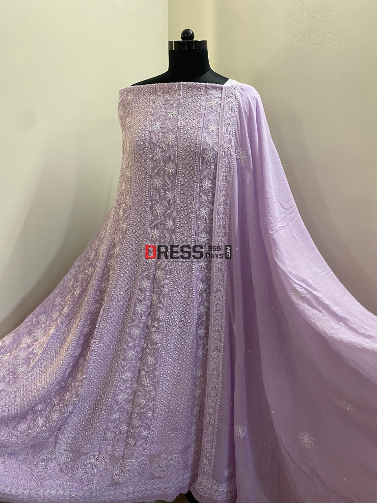 Lavender Lucknowi Chikankari Pearl Anarkali Suit