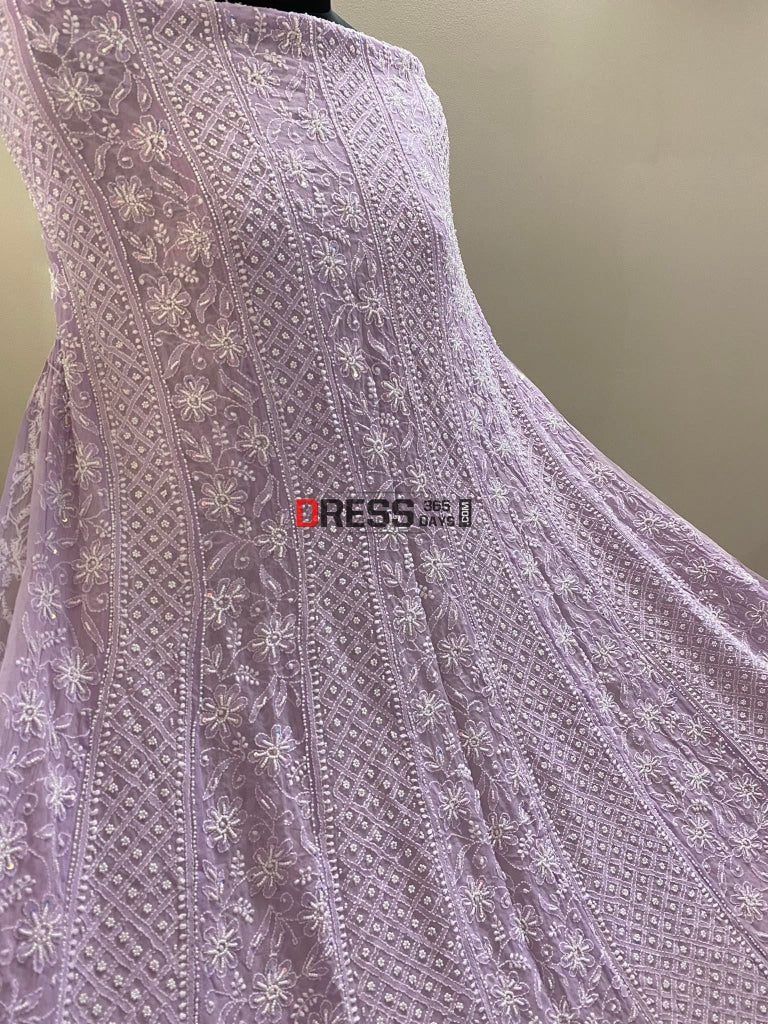Lavender Lucknowi Chikankari Pearl Anarkali Suit