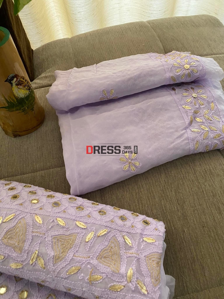 Lavender Mirror & Gota Patti Lucknowi Chikankari Suit Suits