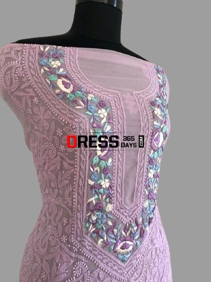 Lavender Parsi Gara Chikankari Suit - Dress365days