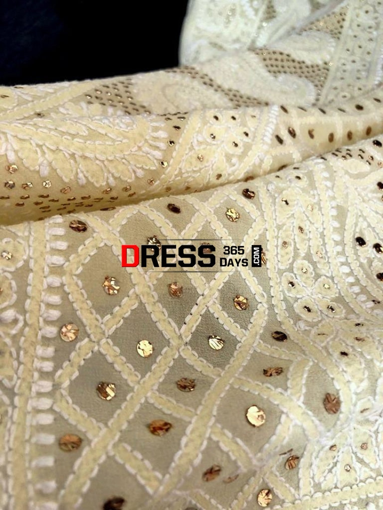 Lemon Yellow Chikan Mukaish Saree Chikankari