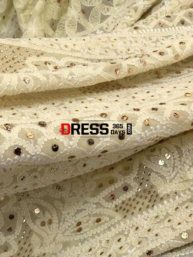 Lemon Yellow Chikan Mukaish Saree Chikankari