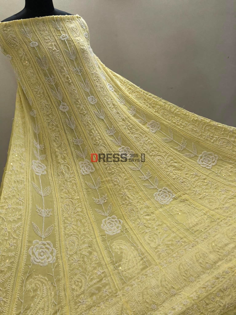 Lemon Yellow Chikankari Anarkali Suit With Pearls