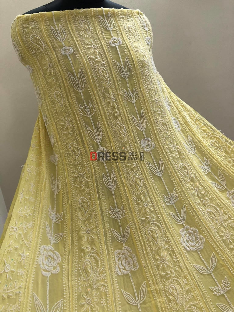 Lemon Yellow Chikankari Anarkali Suit With Pearls