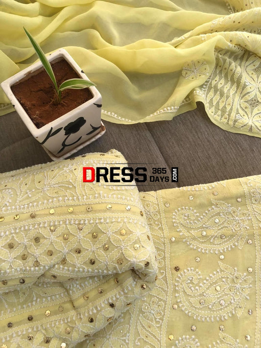 Lemon Yellow Kamdani & Chikankari Anarkali Suit