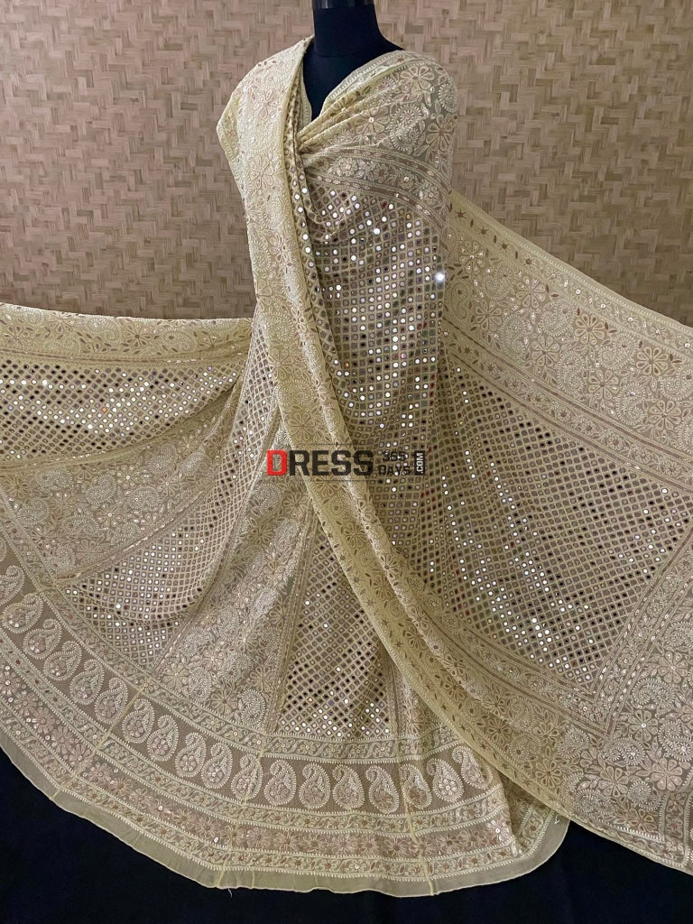 Lemon Yellow Mirror & Gota Patti Chikankari Lehenga Set