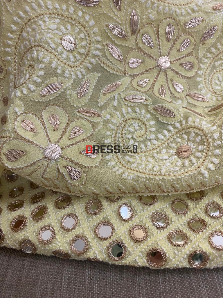 Lemon Yellow Mirror & Gota Patti Chikankari Lehenga Set