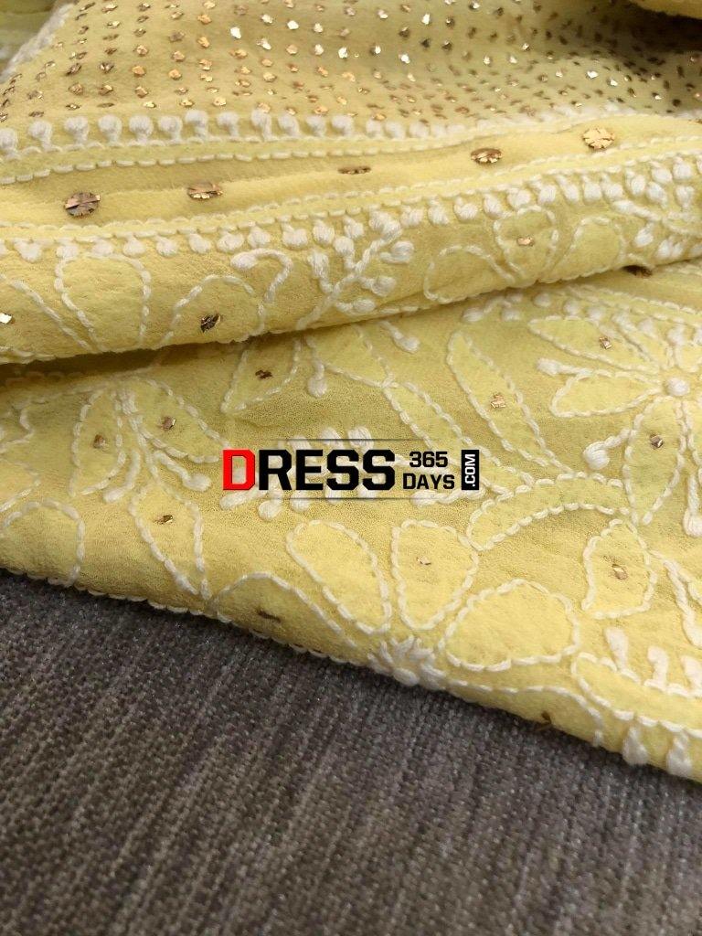 Lemon Yellow Mukaish Chikankari Anarkali Suit