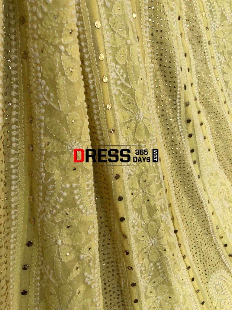Lemon Yellow Mukaish Chikankari Anarkali Suit