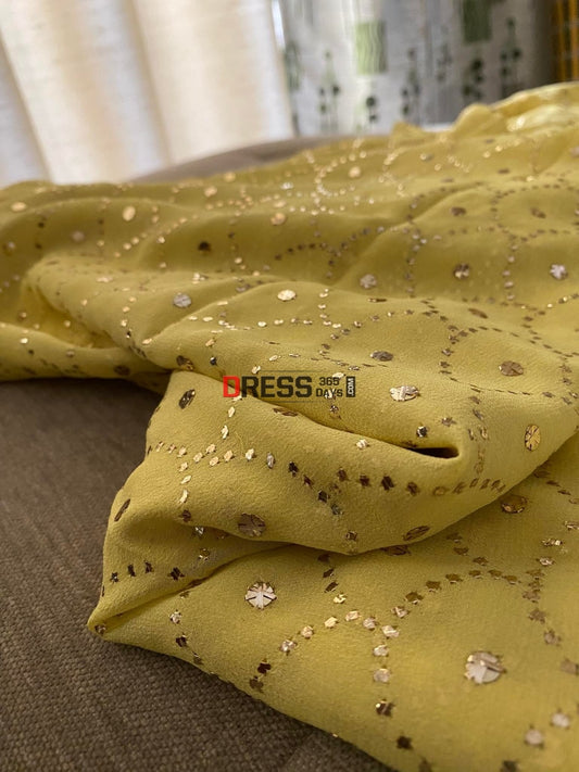 Lemon Yellow Pure Georgette Mukaish Dupatta Chikankari