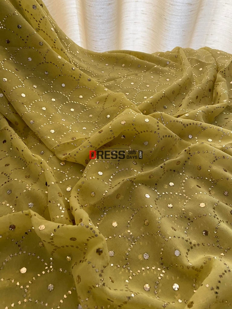 Lemon Yellow Pure Georgette Mukaish Dupatta Chikankari