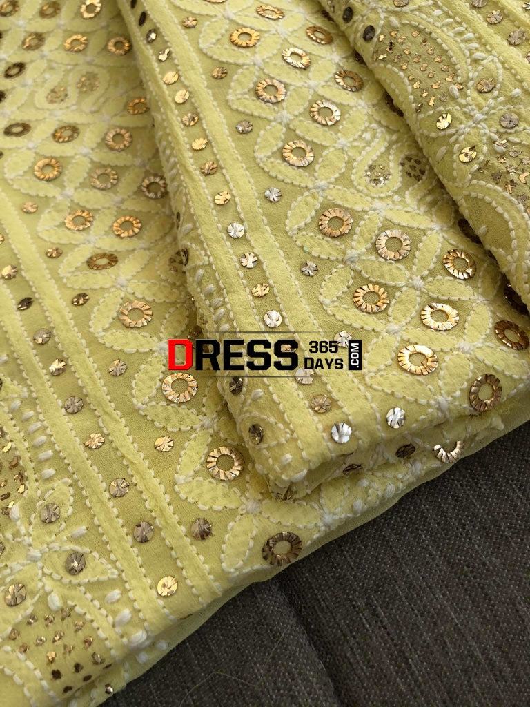 Lemon Yellow Ring Mukaish Chikankari Suit Suits