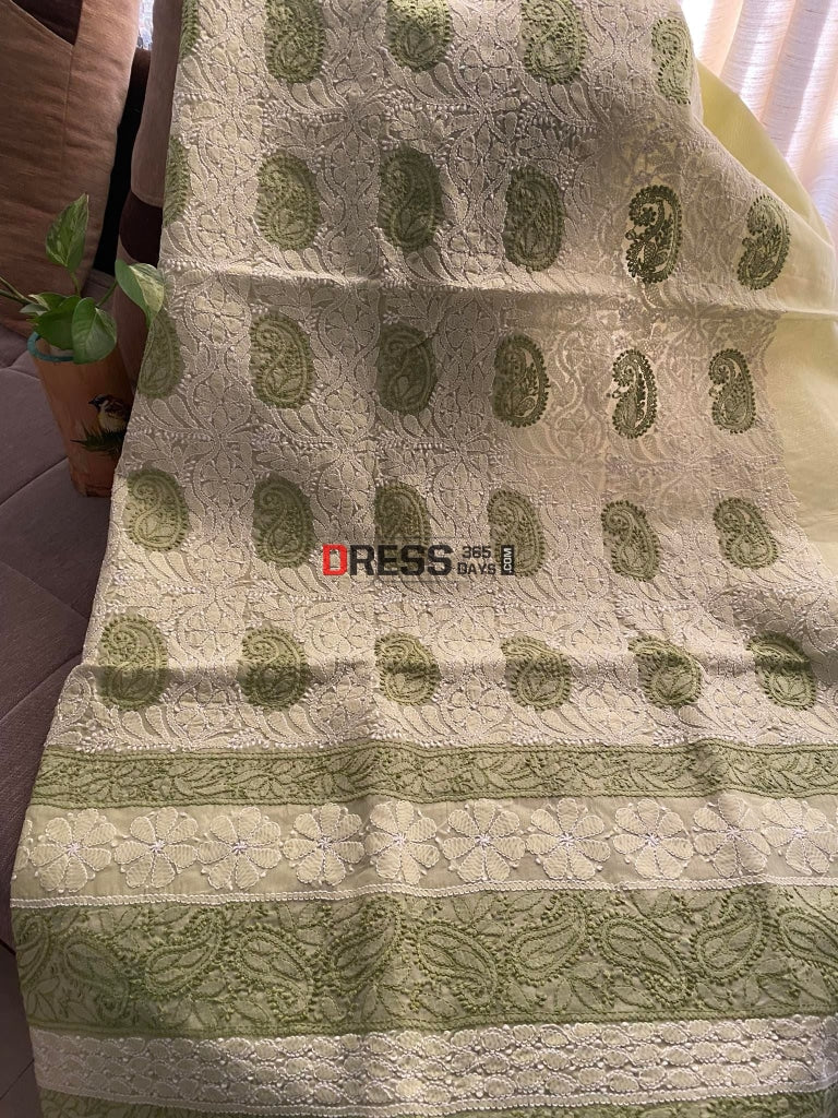 Light Green Cotton Chikankari Kurti Fabric (Kurti Only)