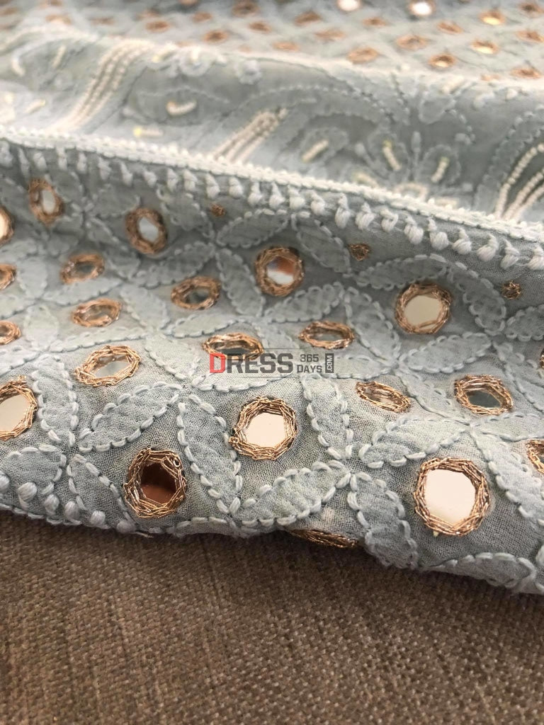 Light Grey Pearl & Mirror Chikankari Anarkali Suit