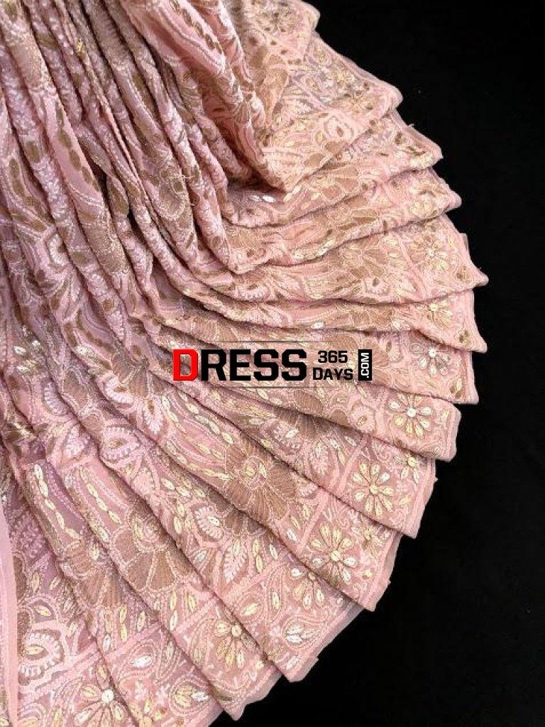 Light Peach Gota Patti Chikankari Saree