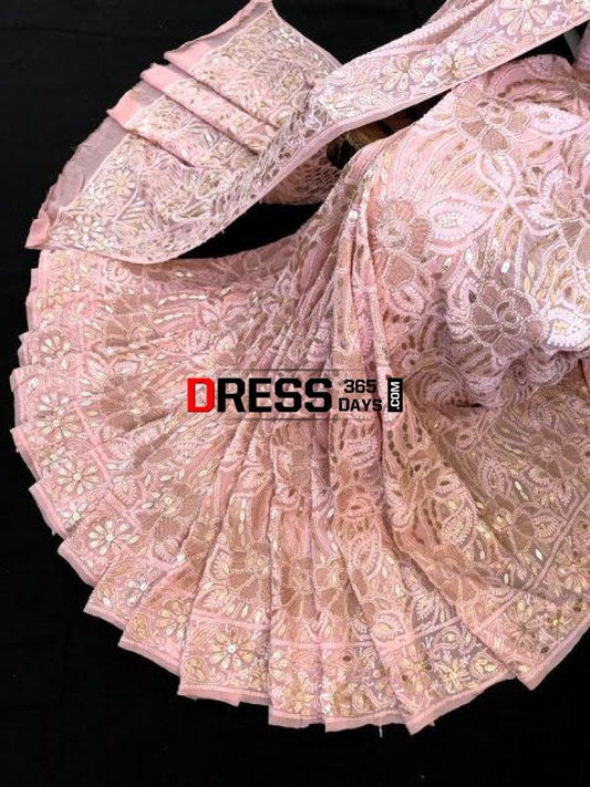 Light Peach Gota Patti Chikankari Saree