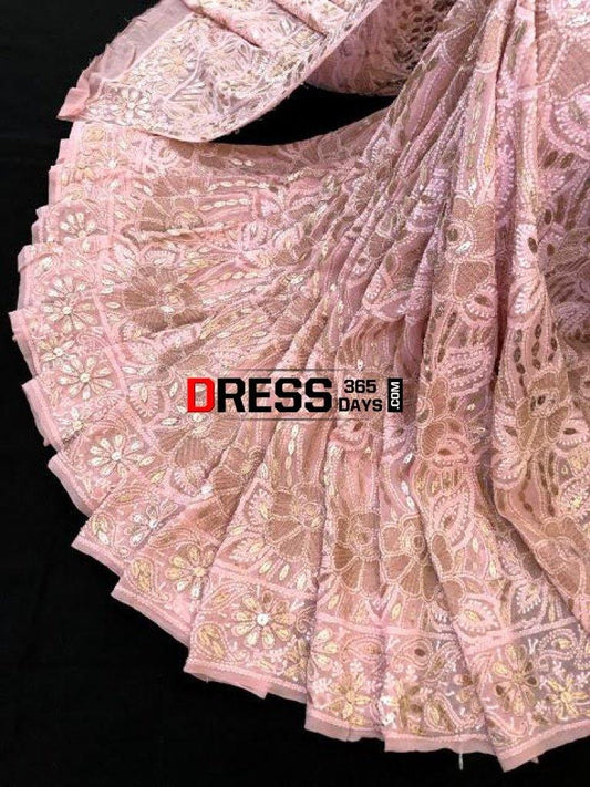 Light Peach Gota Patti Chikankari Saree