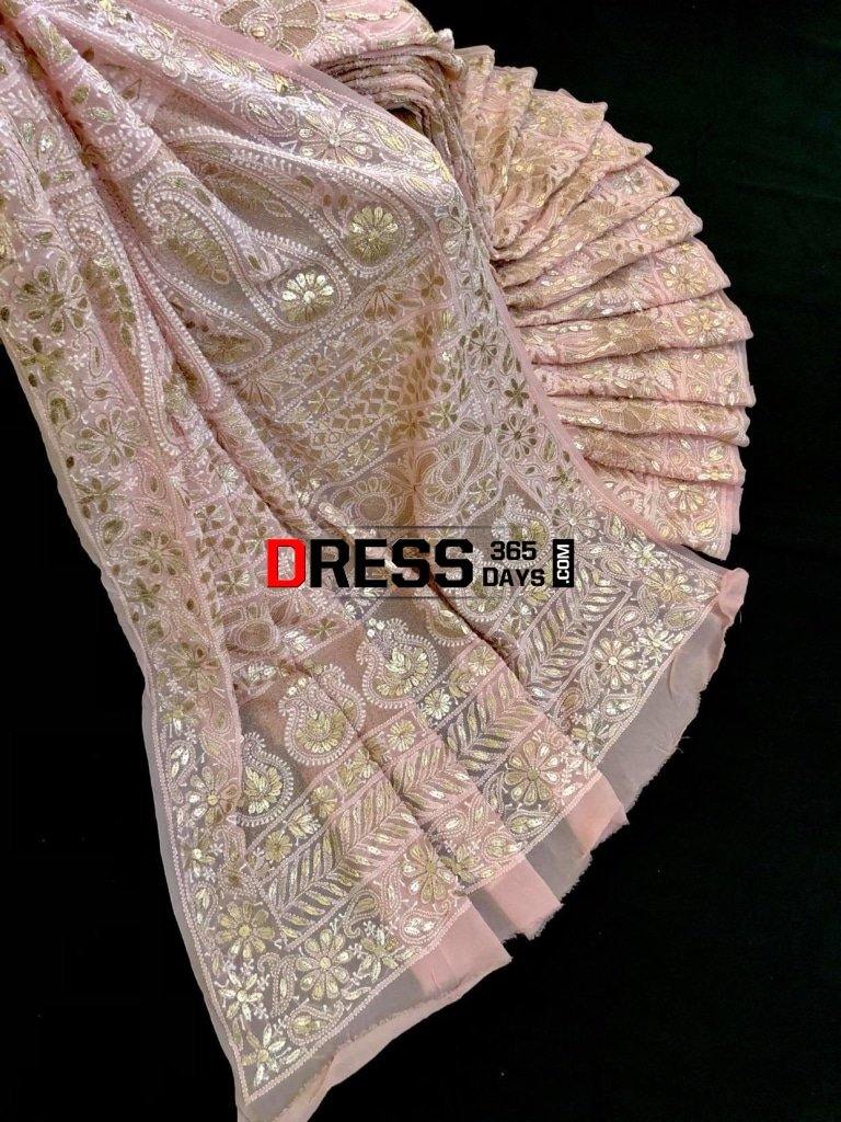 Light Peach Gota Patti Chikankari Saree