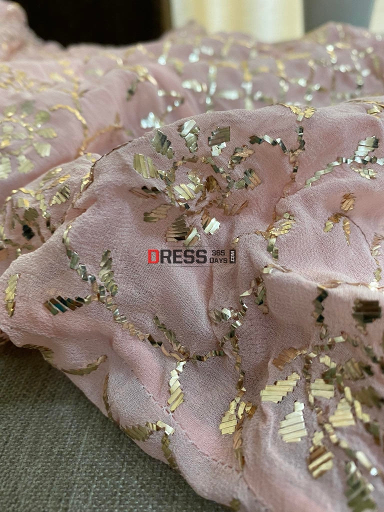 Light Peach Kamdani Anarkali Suit Chikankari