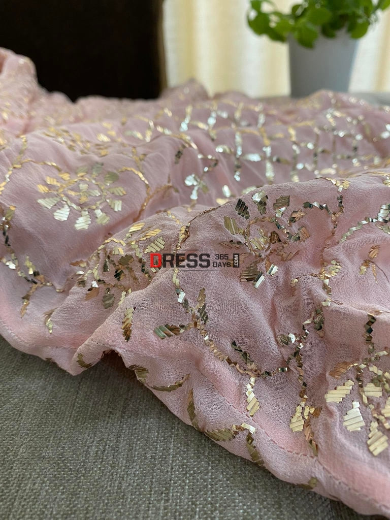 Light Peach Kamdani Anarkali Suit Chikankari