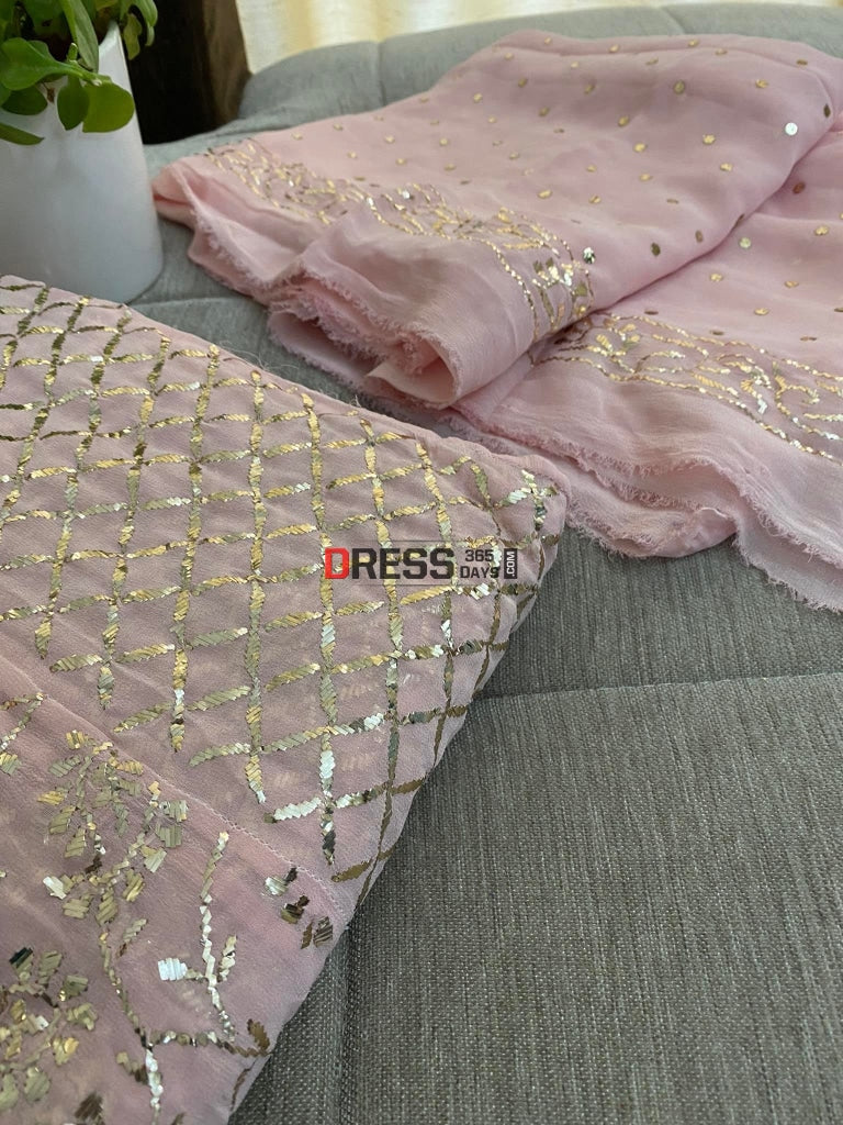 Light Peach Kamdani Anarkali Suit Chikankari