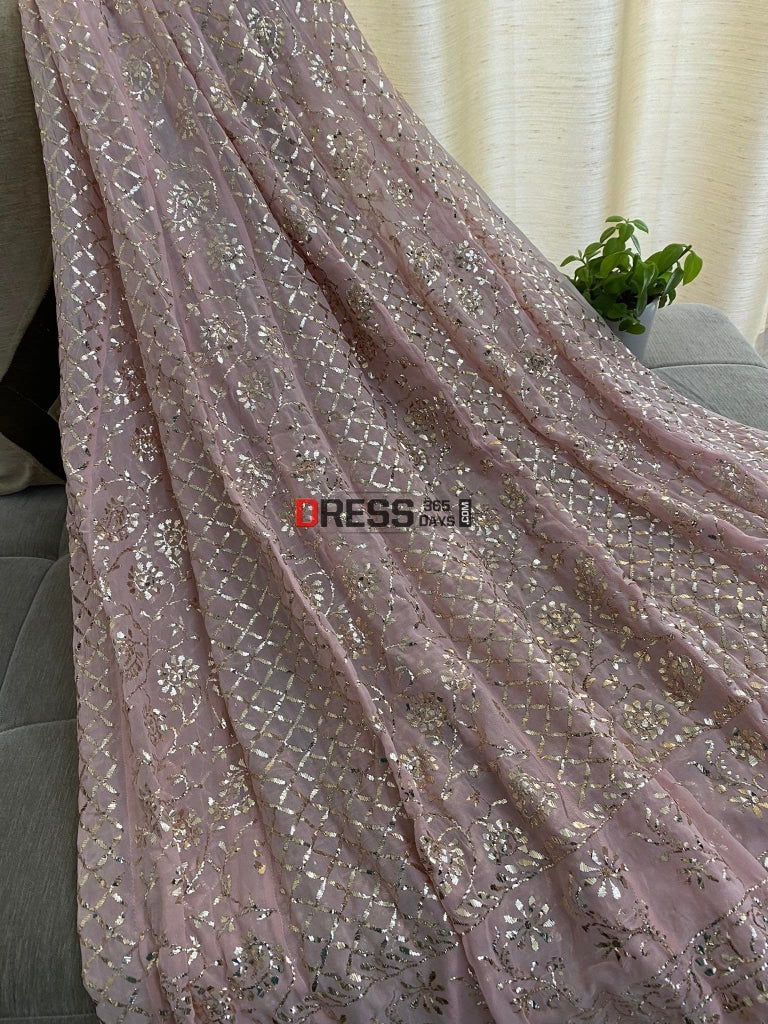 Light Peach Kamdani Anarkali Suit Chikankari