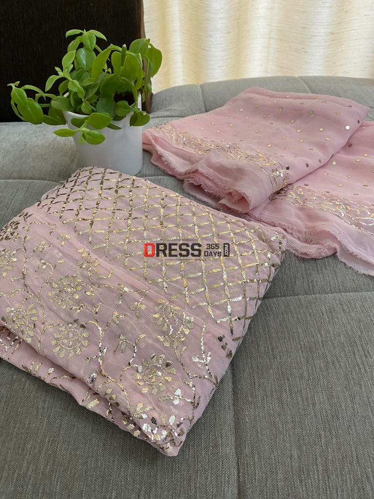 Light Peach Kamdani Anarkali Suit Chikankari