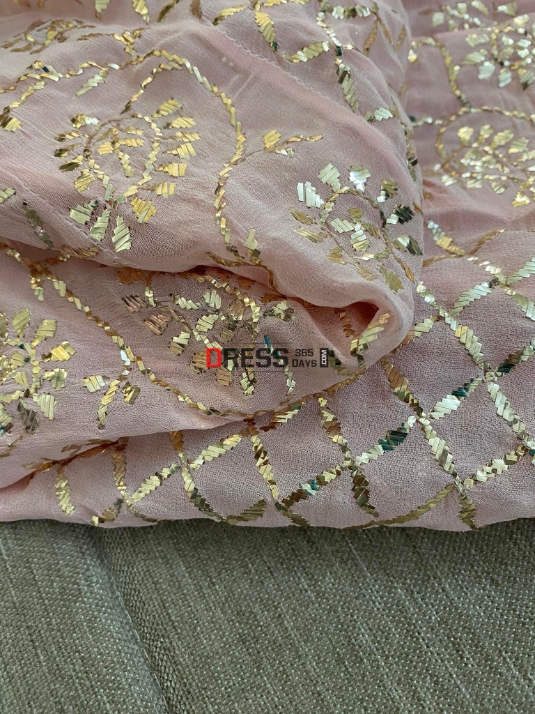 Light Peach Kamdani Anarkali Suit Chikankari