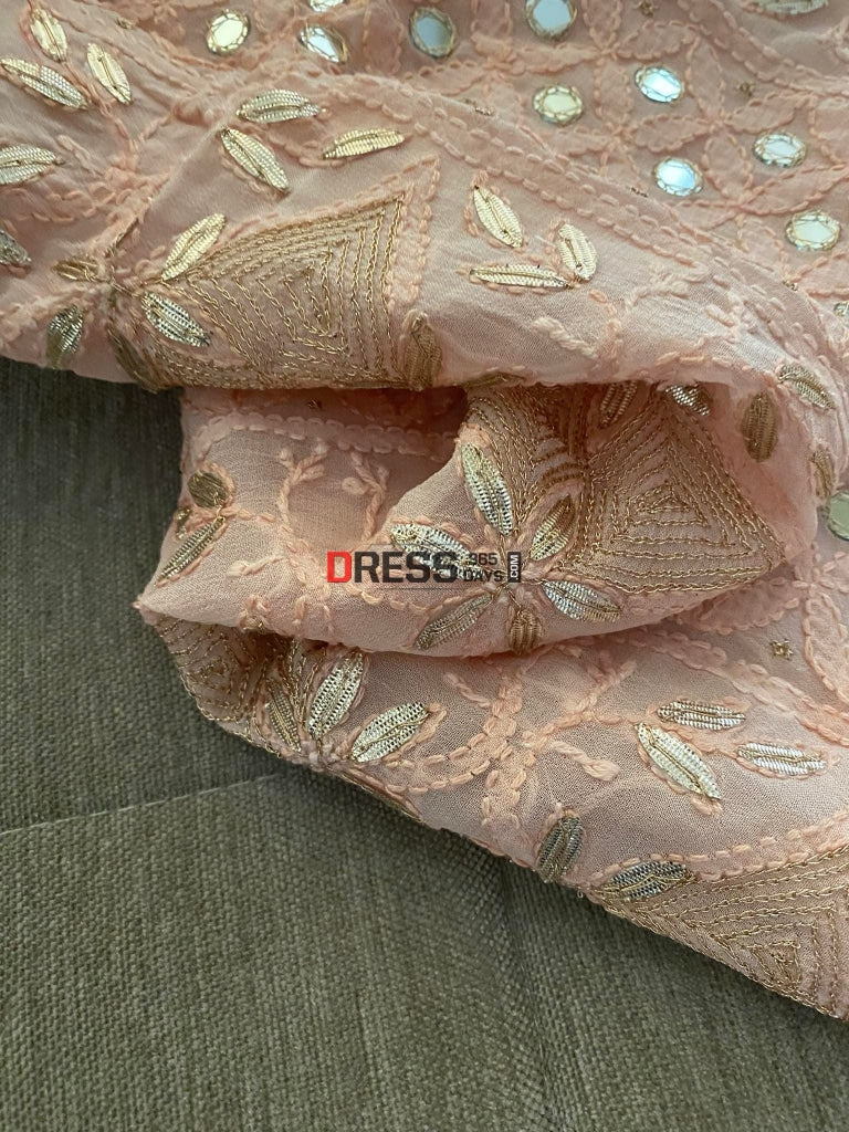 Light Peach Mirror & Gota Patti Lucknowi Chikankari Suit Suits