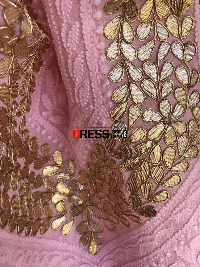 Light Pink Chikankari Suit With Gotta Patti Neckline Suits
