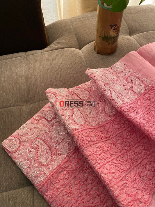 Light Pink Cotton Chikankari Kurti Fabric (Kurti Only)