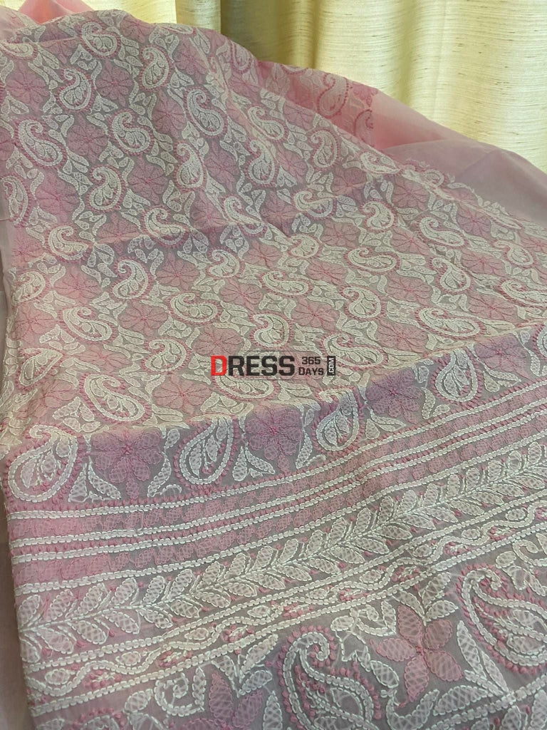 Light Pink Cotton Chikankari Kurti Fabric (Kurti Only) Fabric