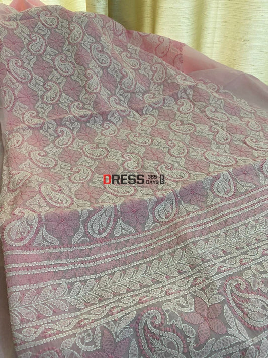 Light Pink Cotton Chikankari Kurti Fabric (Kurti Only) Fabric