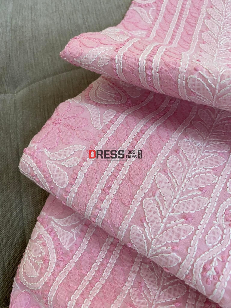 Light Pink Cotton Chikankari Kurti Fabric (Kurti Only) Fabric