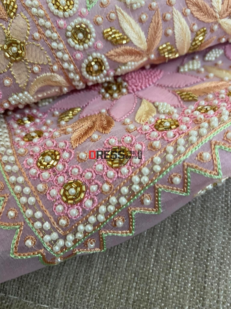Light Pink Exclusive Organza Pearls Chikankari Suit Suits