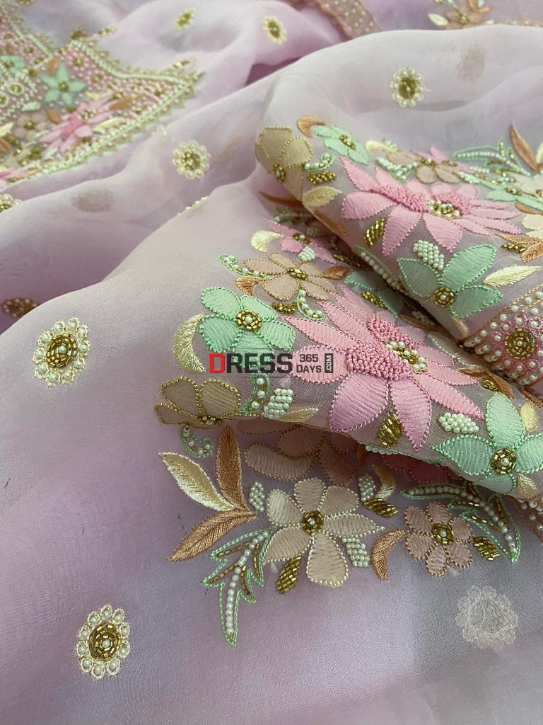 Light Pink Exclusive Organza Pearls Chikankari Suit Suits