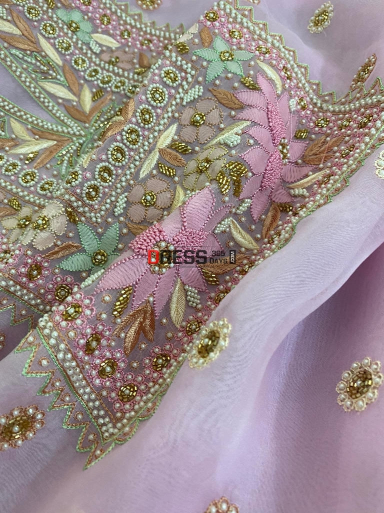 Light Pink Exclusive Organza Pearls Chikankari Suit Suits