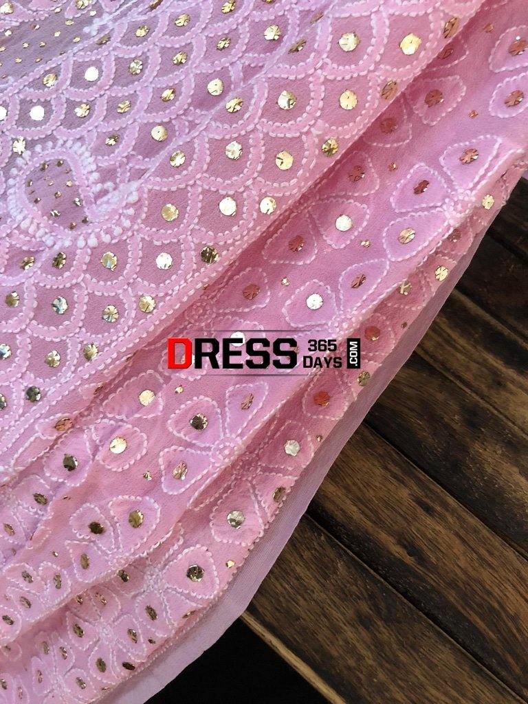 Light Pink Hand Embroidered Mukaish Chikankari Dupatta