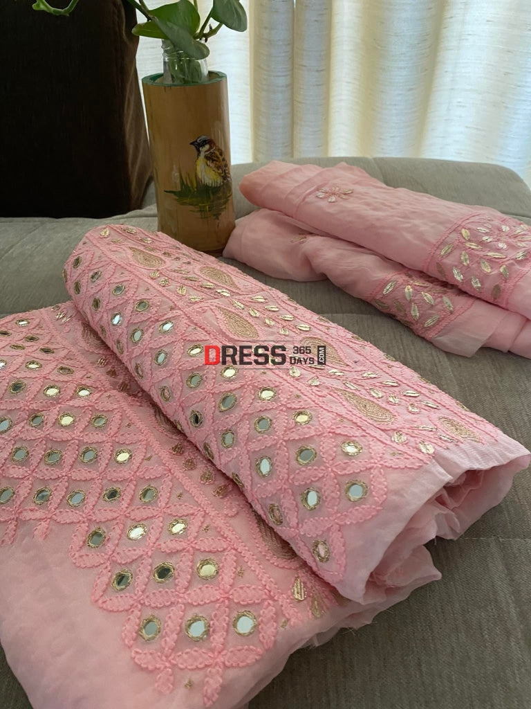 Light Pink Mirror & Gota Patti Lucknowi Chikankari Suit Suits