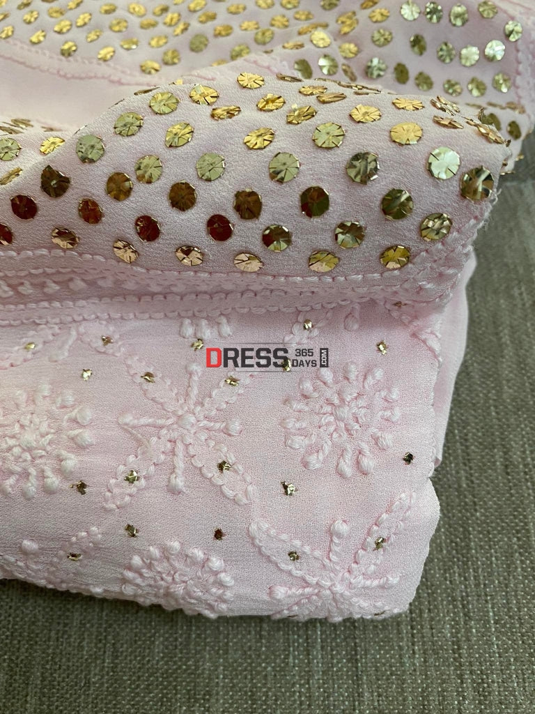 Light Pink Mukaish Neckline Chikankari Kurta Dupatta Suits