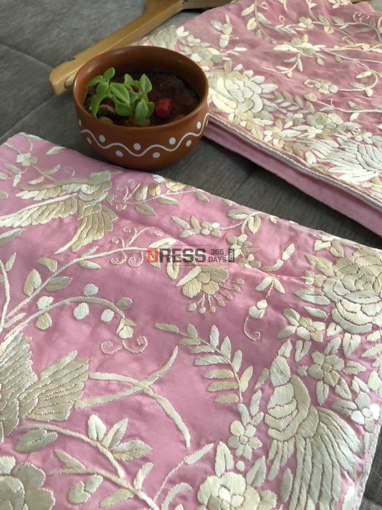 Light Pink Parsi Hara Hand Embroidered Suit (Three Piece) Gara Suits