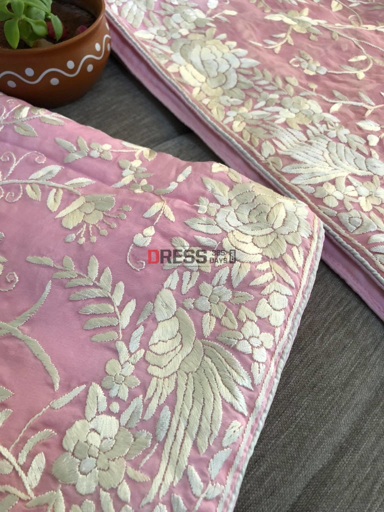 Light Pink Parsi Hara Hand Embroidered Suit (Three Piece) Gara Suits
