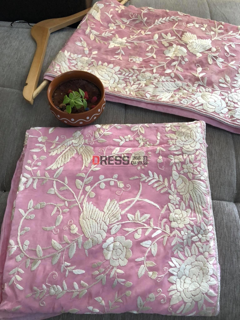 Light Pink Parsi Hara Hand Embroidered Suit (Three Piece) Gara Suits