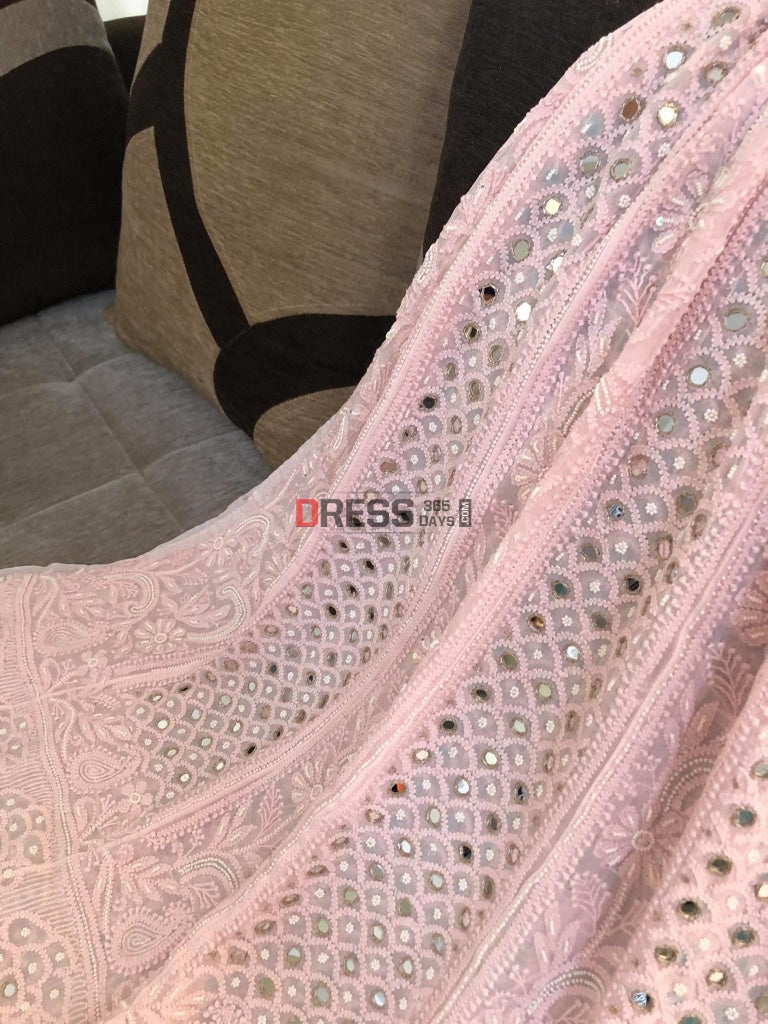 Light Pink Pearl Mirror Anarkali Suit Chikankari
